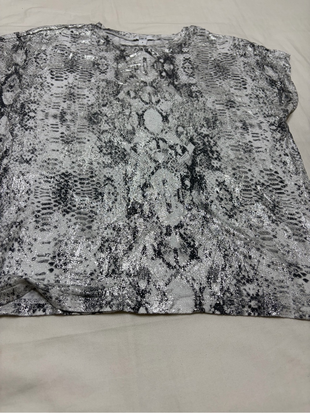 Bar III Silver and Black Snake Print Sequin Blouse